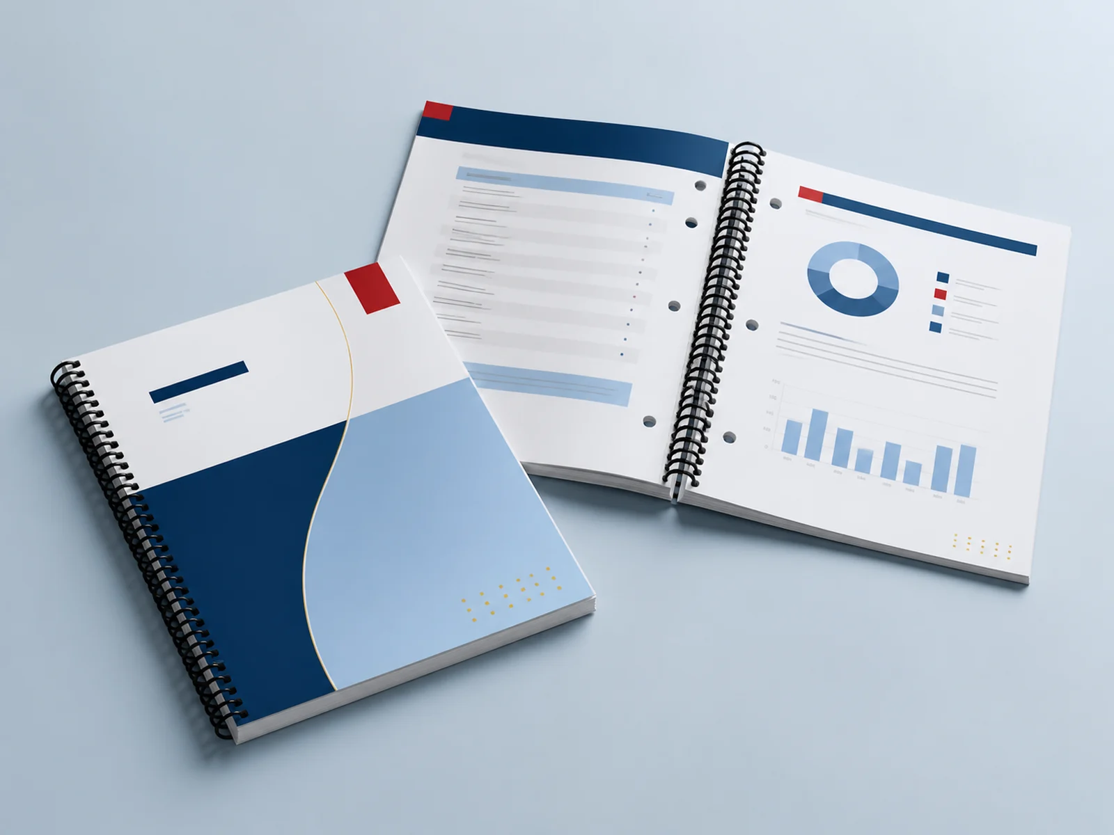 Coil bound manuals with visible spiral binding