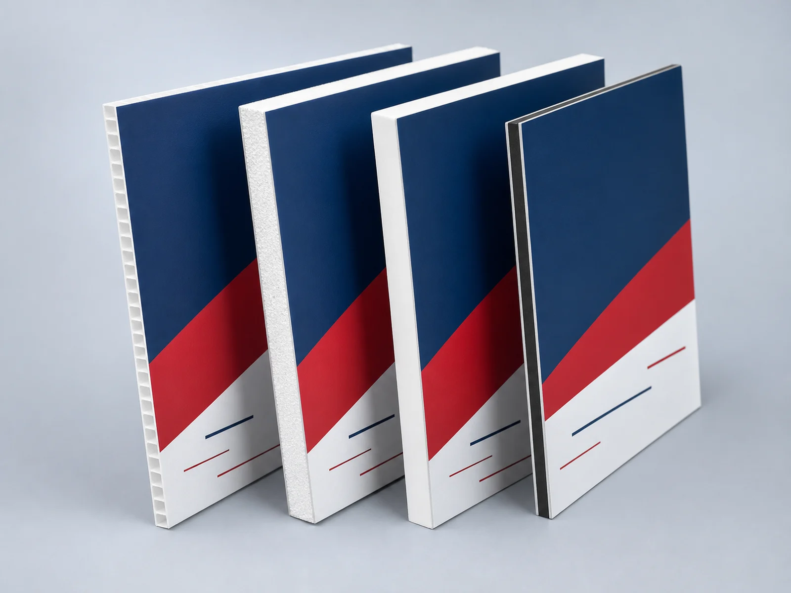 A range of rigid sign substrates shown together