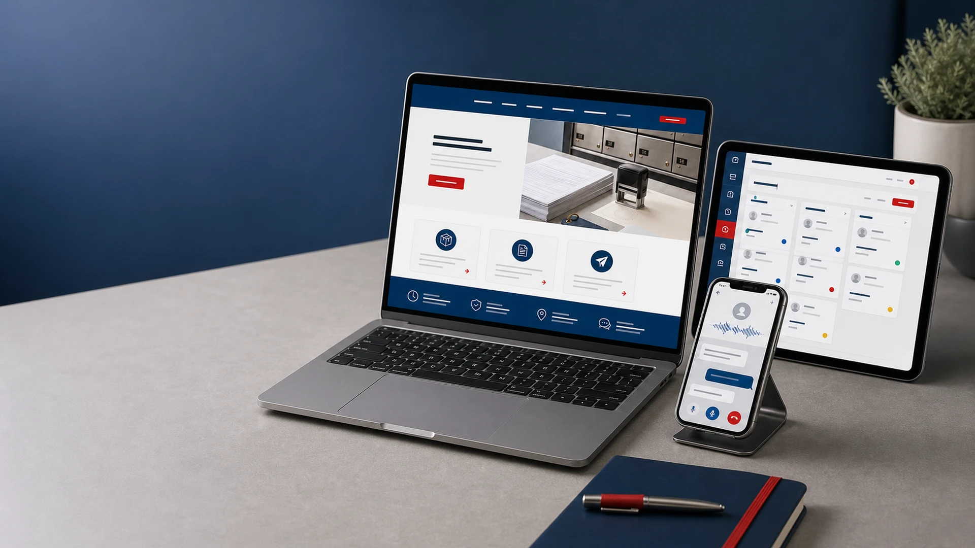 Website, CRM dashboard, and AI phone assistant arranged as one business system